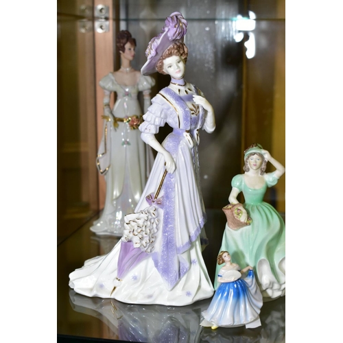 374 - FIVE VARIOUS FIGURINES, comprising two Royal Worcester 'Royal Debut' limited edition No 4307/12500 f... 