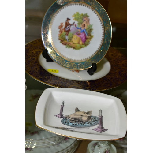 377 - A SMALL GROUP OF CERAMICS AND GLASS, to include Aynsley ' Cottage Garden' jug and spoon, Minton cabi... 