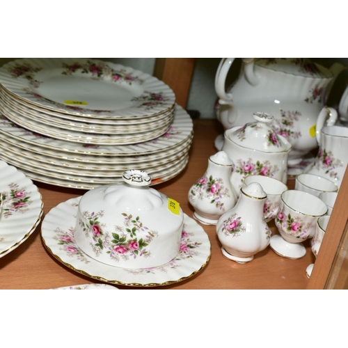 378 - ROYAL ALBERT 'LAVENDER ROSE' TEA/DINNER WARES, comprising two coffee pots, cream jug (broken base), ... 