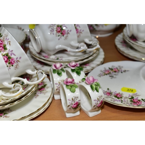 378 - ROYAL ALBERT 'LAVENDER ROSE' TEA/DINNER WARES, comprising two coffee pots, cream jug (broken base), ... 