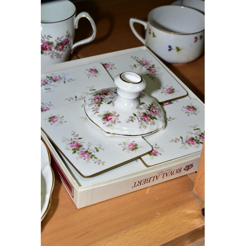 378 - ROYAL ALBERT 'LAVENDER ROSE' TEA/DINNER WARES, comprising two coffee pots, cream jug (broken base), ... 