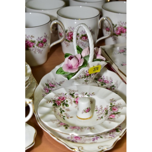 378 - ROYAL ALBERT 'LAVENDER ROSE' TEA/DINNER WARES, comprising two coffee pots, cream jug (broken base), ... 