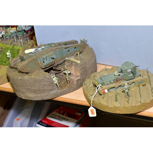 382 - TWO WWI BATTLE SCENE DIORAMAS, 1/35 scale scenes one featuring an Emhar model of a 'Tadpole' tank an... 