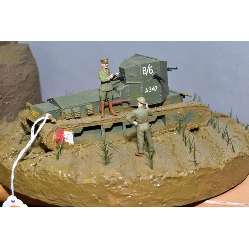 382 - TWO WWI BATTLE SCENE DIORAMAS, 1/35 scale scenes one featuring an Emhar model of a 'Tadpole' tank an... 