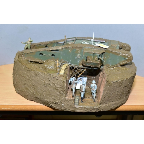 382 - TWO WWI BATTLE SCENE DIORAMAS, 1/35 scale scenes one featuring an Emhar model of a 'Tadpole' tank an... 