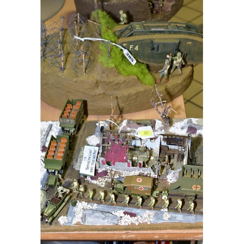 385 - TWO WORLD WAR I BATTLE SCENE DIORAMAS, 1/76 scale model 'Behind the Lines' modelled as a First Aid P... 