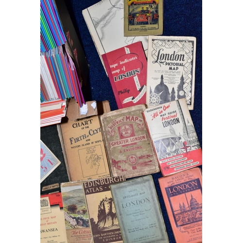 401 - A BOX OF FOLDED MAPS, including Bacon's Map of Great Britain, Ordnance Survey, Philips, London bus a... 