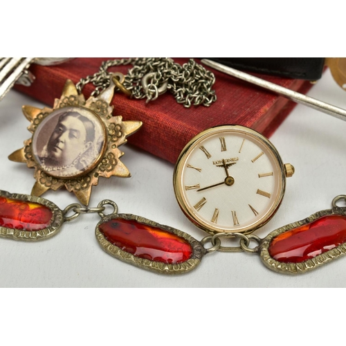 41 - AN ASSORTED SELECTION OF COSTUME JEWELLERY, to include a wide white metal cuff bangle, a white metal... 