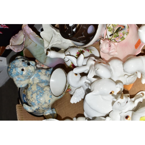 413 - FOUR BOXES OF CERAMICS, SEA SHELLS AND LOOSE, including twelve collectors plates printed with Second... 