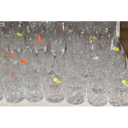 430 - A QUANTITY OF CUT GLASS GLASSES, to include wines, brandy, tankards, tumblers, sherry, etc