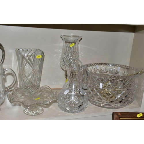 437 - VARIOUS CUT GLASS ITEMS, to include a large cut glass bowl (punch?), a plated ladle, a Royal Doulton... 