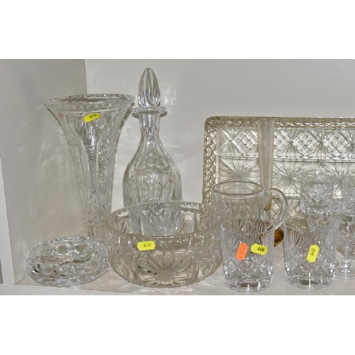 440 - A QUANTITY OF CUT GLASSWARE, to include vases, decanter, bowls, tumblers, etc