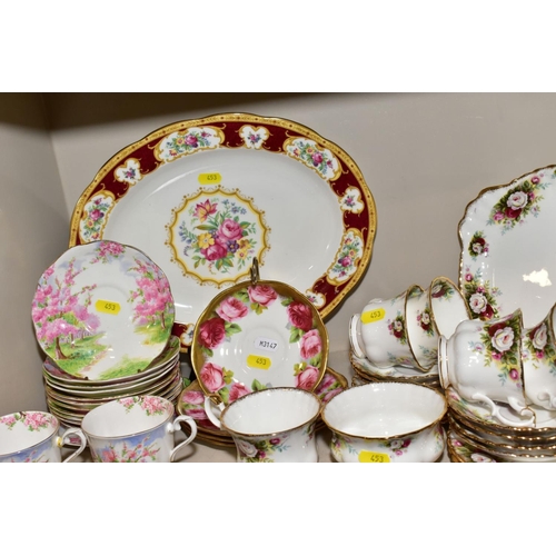 453 - A GROUP OF ASSORTED ROYAL ALBERT TEAWARES, etc, including an oval 'Lady Hamilton' meat platter (seco... 