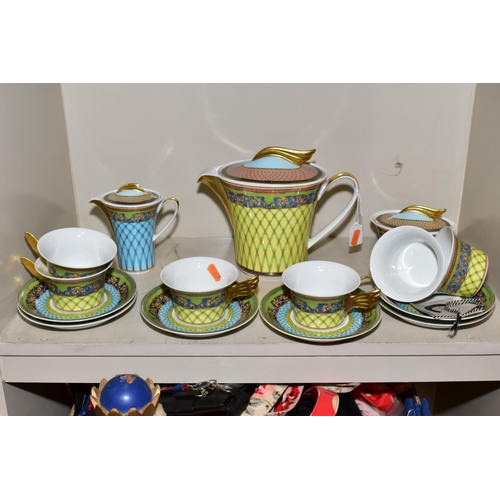 454 - A ROSENTHAL VERSACE 'RUSSIAN DREAM' PATTERN FIFTEEN PIECE TEA SET, comprising tea pot and cover, sug... 