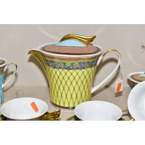 454 - A ROSENTHAL VERSACE 'RUSSIAN DREAM' PATTERN FIFTEEN PIECE TEA SET, comprising tea pot and cover, sug... 