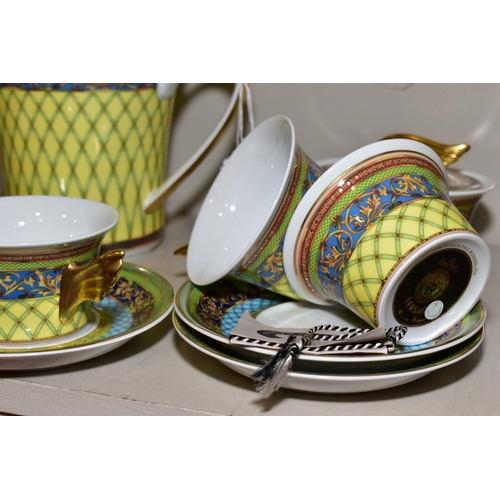 454 - A ROSENTHAL VERSACE 'RUSSIAN DREAM' PATTERN FIFTEEN PIECE TEA SET, comprising tea pot and cover, sug... 