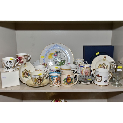 458 - A COLLECTION OF ROYAL COMMEMORTIVE CERAMICS AND GLASSWARE, mostly Elizabeth II and modern Royals, in... 