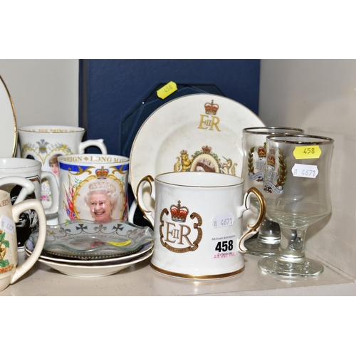 458 - A COLLECTION OF ROYAL COMMEMORTIVE CERAMICS AND GLASSWARE, mostly Elizabeth II and modern Royals, in... 