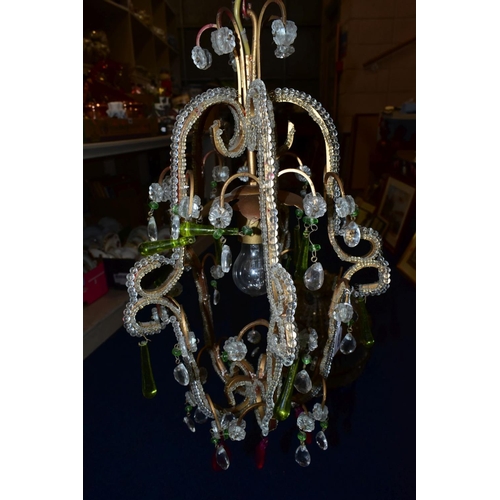 463 - A SECOND HALF 20TH CENTURY VENETIAN STYLE CEILING LIGHT FITTING, the gilt scrolled arms mounted with... 