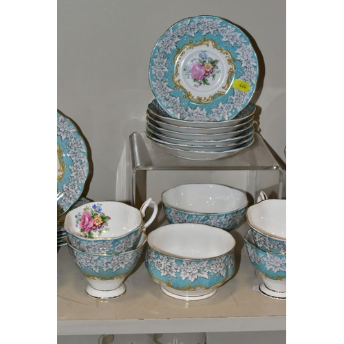 464 - A ROYAL ALBERT 'ENCHANTMENT' PATTERN TEA SET, comprising a milk jug, two bread and butter plates, tw... 