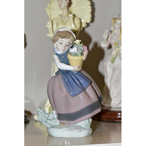 466 - TWO LLADRO FIGURES OF GIRLS AND OTHER LADY FIGURES, the Lladro comprising No 5223 'Spring is Here' (... 