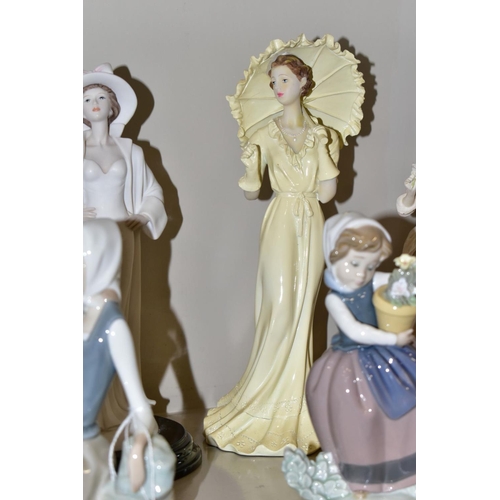 466 - TWO LLADRO FIGURES OF GIRLS AND OTHER LADY FIGURES, the Lladro comprising No 5223 'Spring is Here' (... 