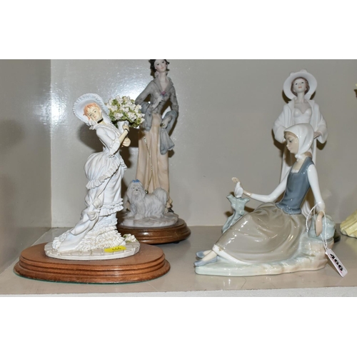 466 - TWO LLADRO FIGURES OF GIRLS AND OTHER LADY FIGURES, the Lladro comprising No 5223 'Spring is Here' (... 