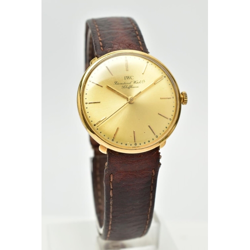 48 - A GENTS IWC HAND WOUND WRISTWATCH, the gold tone dial signed 'IWC International Watch Co, Schaffhaus... 