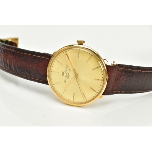 48 - A GENTS IWC HAND WOUND WRISTWATCH, the gold tone dial signed 'IWC International Watch Co, Schaffhaus... 