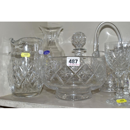 487 - A QUANTITY OF CUT GLASS ETC, to include brandy, red wine, white wine, sherry, port and whisky glasse... 