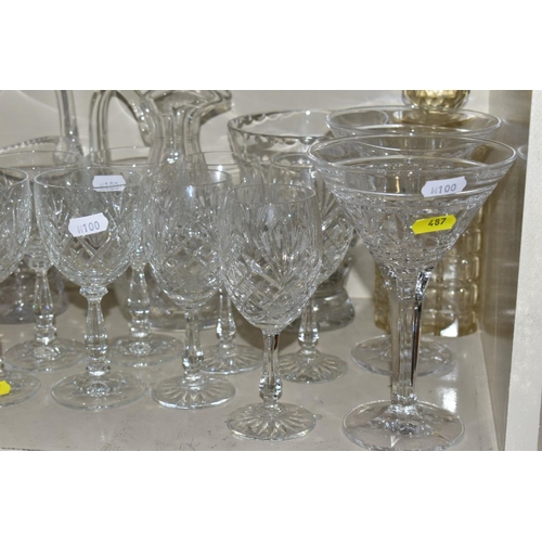 487 - A QUANTITY OF CUT GLASS ETC, to include brandy, red wine, white wine, sherry, port and whisky glasse... 