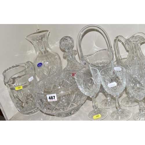 487 - A QUANTITY OF CUT GLASS ETC, to include brandy, red wine, white wine, sherry, port and whisky glasse... 