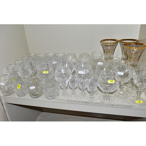 487 - A QUANTITY OF CUT GLASS ETC, to include brandy, red wine, white wine, sherry, port and whisky glasse... 