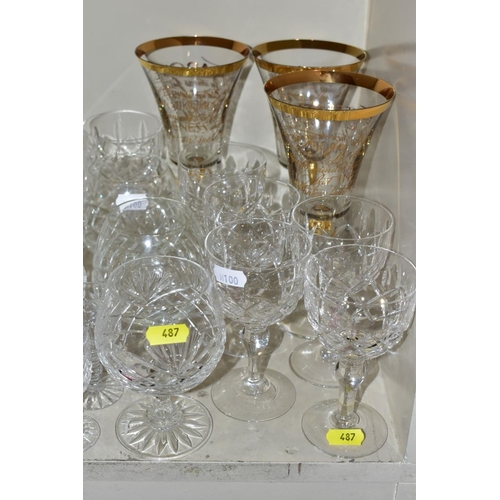 487 - A QUANTITY OF CUT GLASS ETC, to include brandy, red wine, white wine, sherry, port and whisky glasse... 