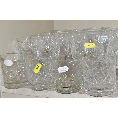 487 - A QUANTITY OF CUT GLASS ETC, to include brandy, red wine, white wine, sherry, port and whisky glasse... 