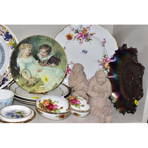 488 - CERAMIC PLATES AND TRINKETS ETC, to include 'Old Country Roses' eggs and vase, Royal Worcester pin d... 