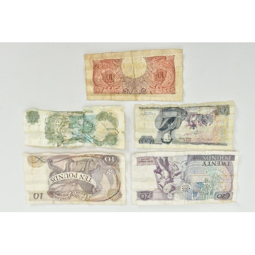 49 - A SMALL QUANTITY OF OLD BANK NOTES, to include a one pound note, ten shillings, five pounds, ten pou... 