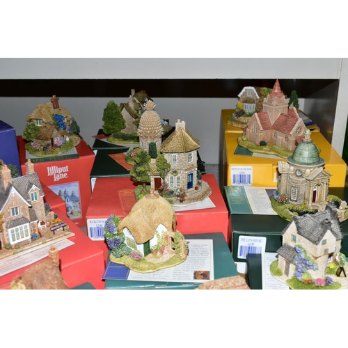 493 - THIRTY EIGHT BOXED LILLIPUT LANE SCULPTURES, from British collection, all with deeds except where me... 