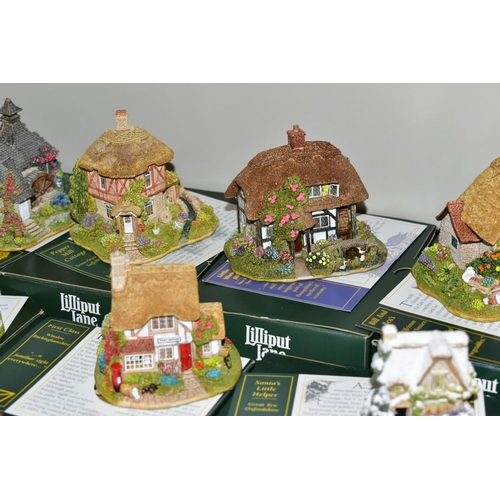 493 - THIRTY EIGHT BOXED LILLIPUT LANE SCULPTURES, from British collection, all with deeds except where me... 