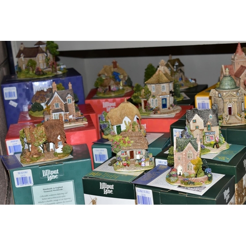 493 - THIRTY EIGHT BOXED LILLIPUT LANE SCULPTURES, from British collection, all with deeds except where me... 