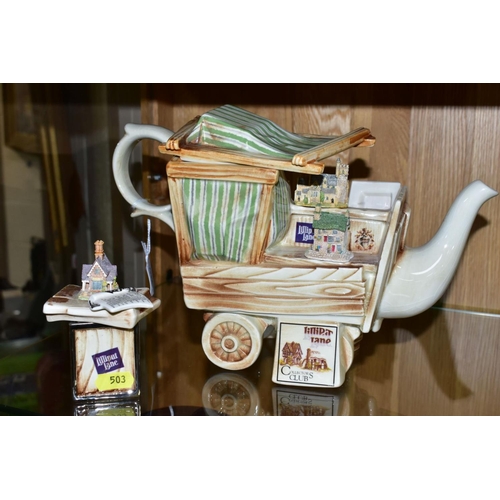 503 - A BOXED CARDEW DESIGNS 'THE LILLIPUT LANE MARKET STALL' NOVELTY TEA POT, with matching sugar pot and... 