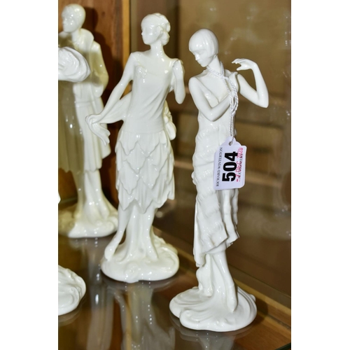 504 - A SET OF SEVEN ROYAL WORCESTER FIGURINES FROM 1920'S COLLECTION, comprising 'Irene-1920', 'Bea - 192... 