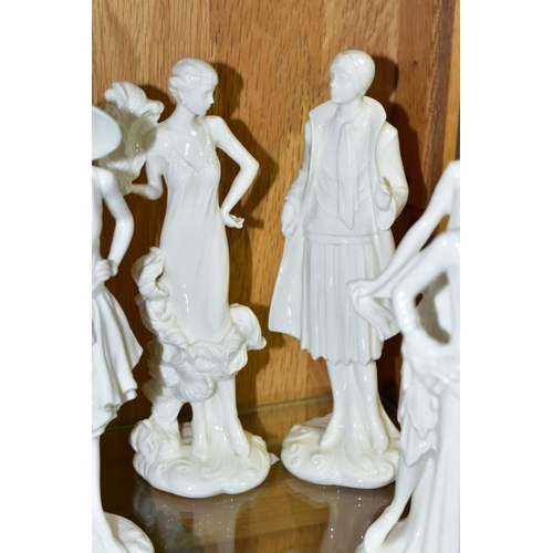 504 - A SET OF SEVEN ROYAL WORCESTER FIGURINES FROM 1920'S COLLECTION, comprising 'Irene-1920', 'Bea - 192... 