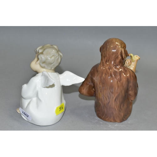 516 - A BESWICK CHIMPANZEE WITH PIPE, No 1049, together with a Lladro 'Angel Thinking' No 4539 designed by... 