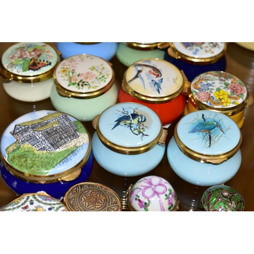 519 - VARIOUS ENAMEL BOXES,to include two Halcyon Days floral designs, (both covers loose), Staffordshire ... 