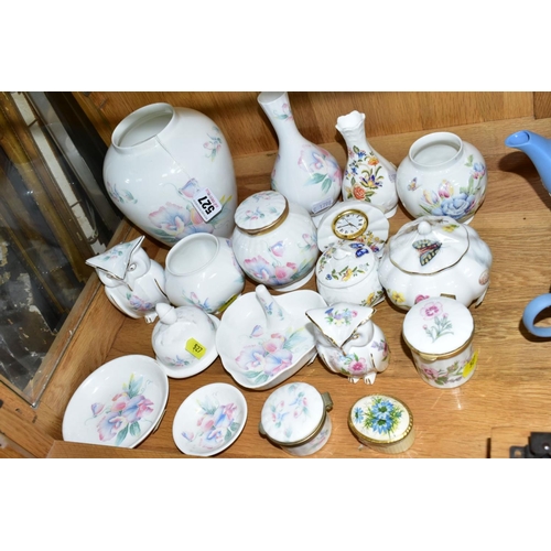 527 - A GROUP OF AYNSLEY VASES AND TRINKETS, to include ten pieces 'Little Sweetheart' pattern (vases) hei... 