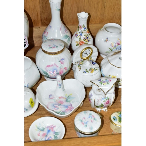 527 - A GROUP OF AYNSLEY VASES AND TRINKETS, to include ten pieces 'Little Sweetheart' pattern (vases) hei... 