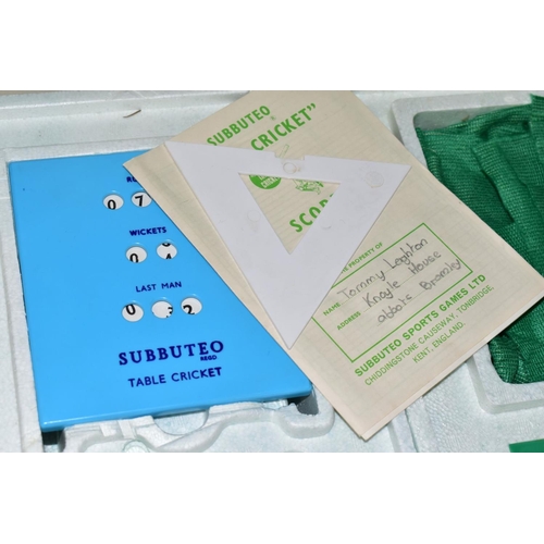 536 - A BOXED SUBBUTEO TABLE CRICKET TEST MATCH EDITION SET, not complete has some missing and damaged ite... 