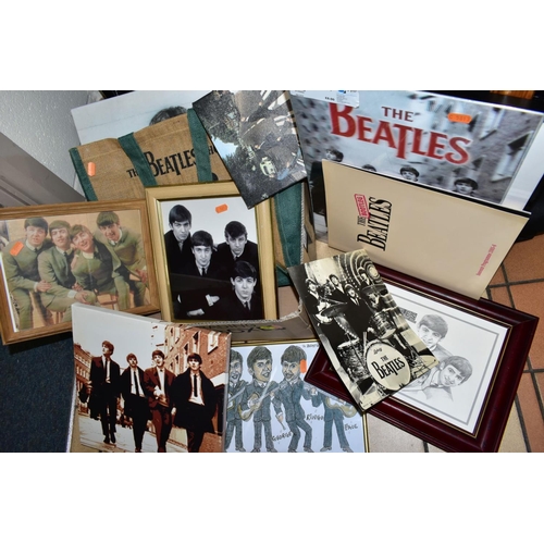 544 - BEATLES MEMORABLIA, to include pictures, photographs, canvas bag etc (box and loose)