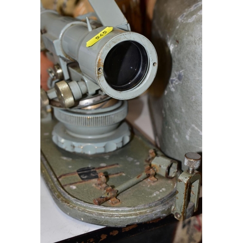 545 - A CASED A.H. HALL & BROS LEVEL/THEODOLITE NO 57319, together with a wooden tripod, a three sectional... 